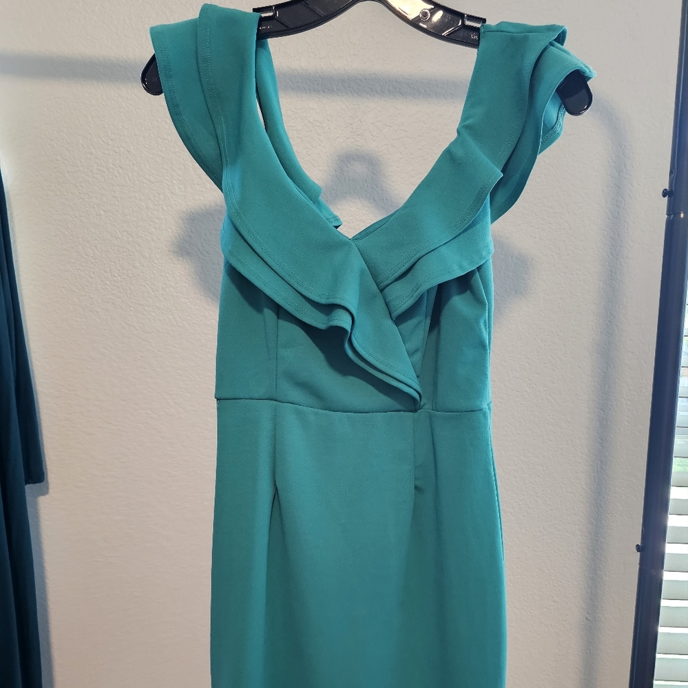 A'gaci Blue/Green Sheath Dress Sleeveless Cocktail